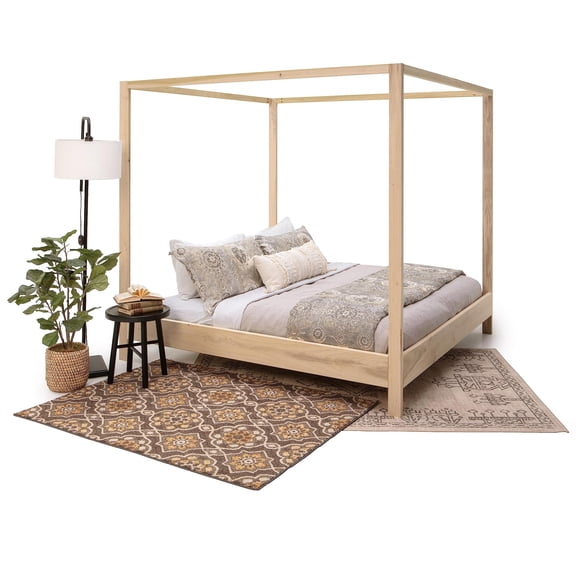 Pemberly Row Transitional King Size Canopy Bed with Raised Platform