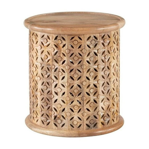 Pemberly Row Transitional Mango Wood Side Table in Natural