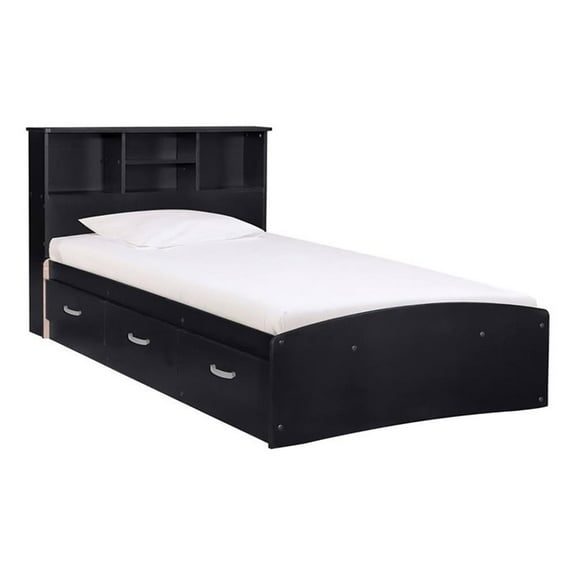 Pemberly Row Transitional Manufactured Wood Twin Captains Bed in Black