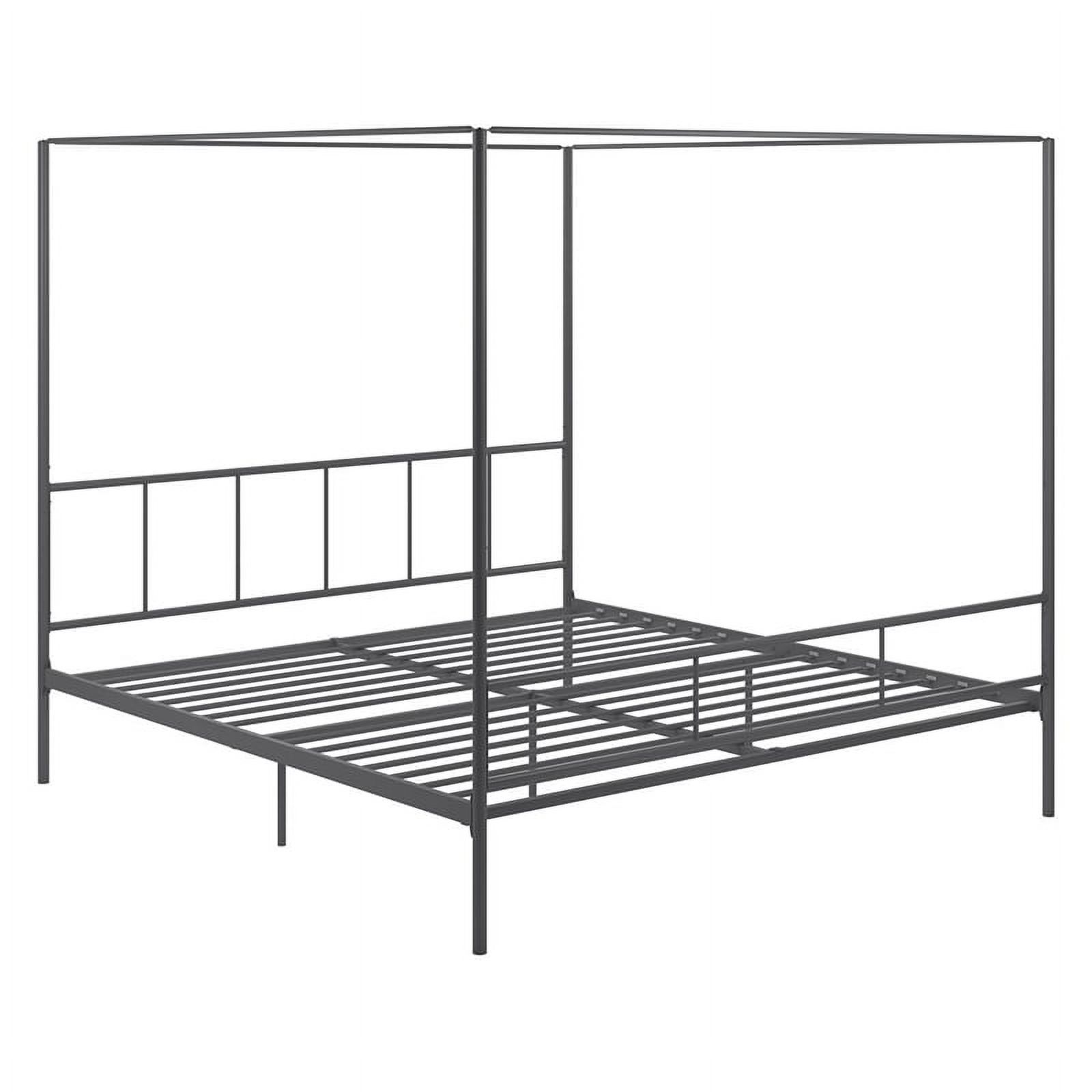 Pemberly Row Transitional Metal King Canopy Bed with Side Rails in Gray