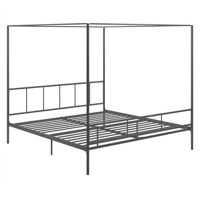Pemberly Row Transitional Metal King Canopy Bed with Side Rails in Gray