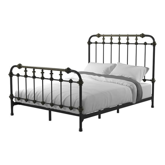 Pemberly Row Transitional Metal Queen Spindle Bed in Antique Black