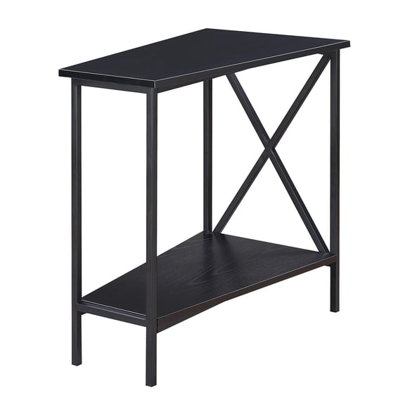 Pemberly Row Transitional Metal Wedge End Table with Bottom Shelf in Black