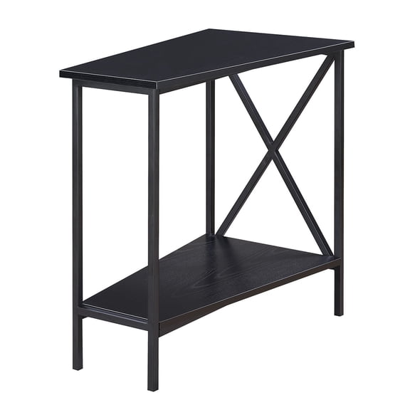 Pemberly Row Transitional Metal Wedge End Table with Bottom Shelf in Black