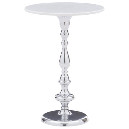 Pemberly Row Transitional Metal and Marble Side Table in Silver