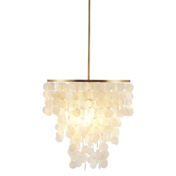 Pemberly Row Transitional Metal and Shells Capiz Chandelier in Gold/White
