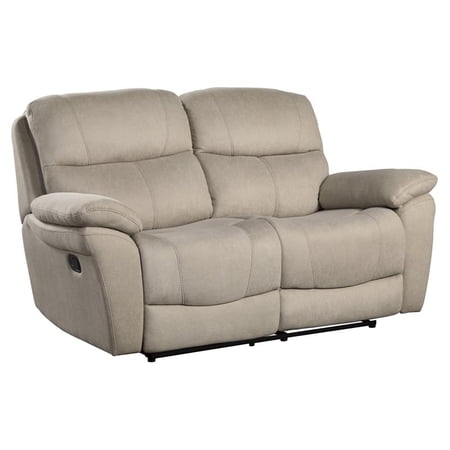 Pemberly Row Transitional Microfiber Reclining Double Love Seat in Tan