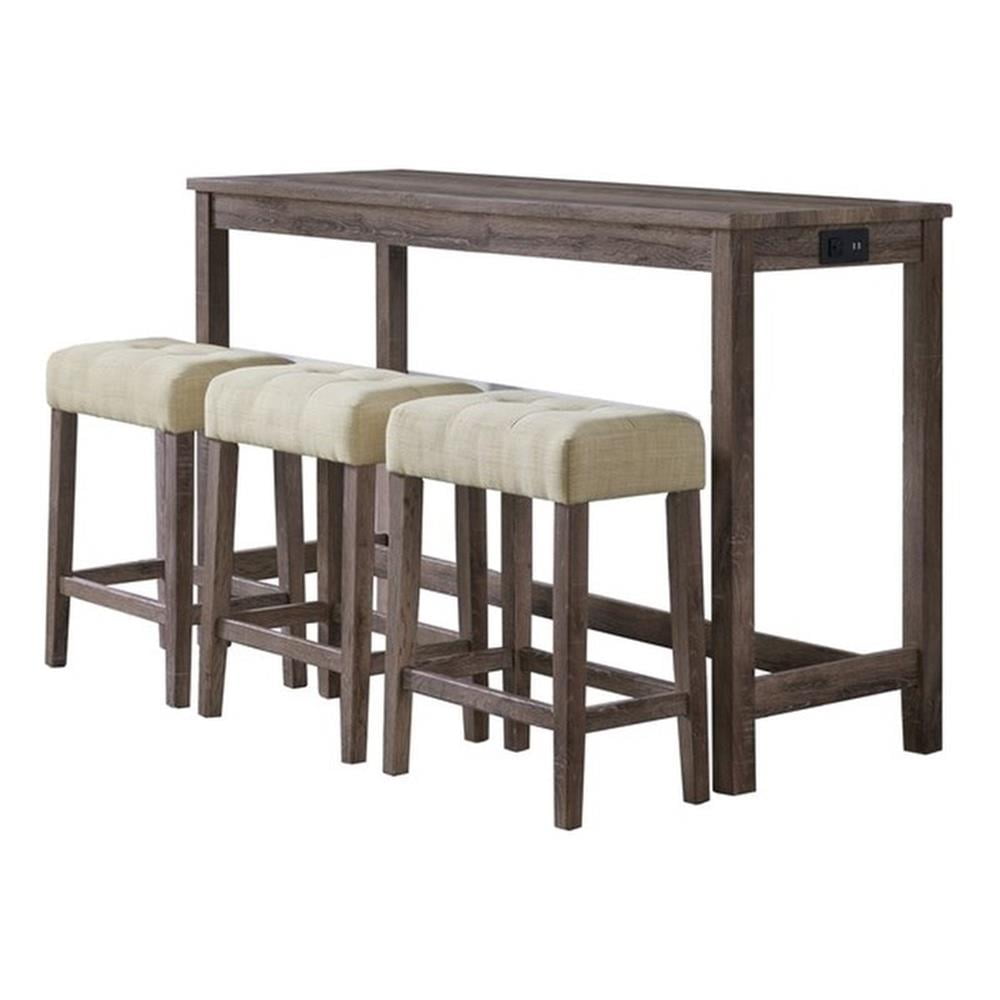 Gray Oak Transitional Rectangular Bar Table Set with Upholstered Stools