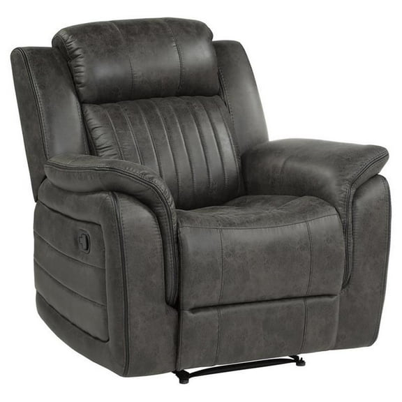 Pemberly Row Transitional Polished Microfiber Reclining Chair in Gray