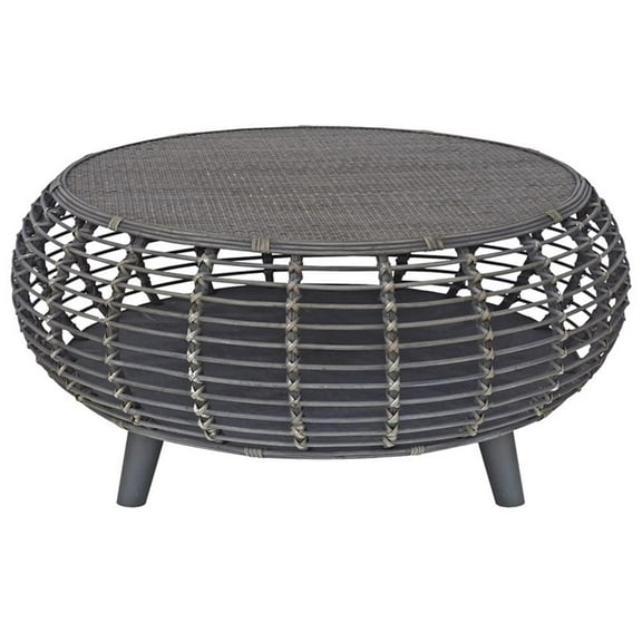 Pemberly Row Transitional Rattan Coffee Table in Gray/Espresso