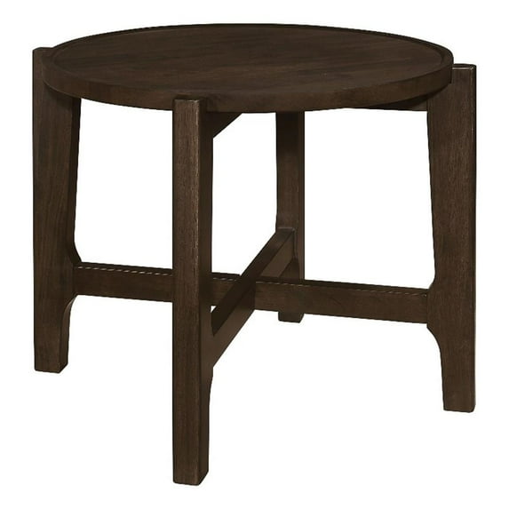 Pemberly Row Transitional Round Solid Wood End Table in Dark Brown