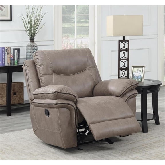 Pemberly Row Transitional Sand Vinyl Upholstered Recliner Chair