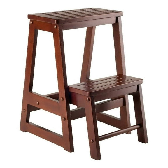 Pemberly Row Transitional Solid Wood Double Step Stool in Antique Walnut