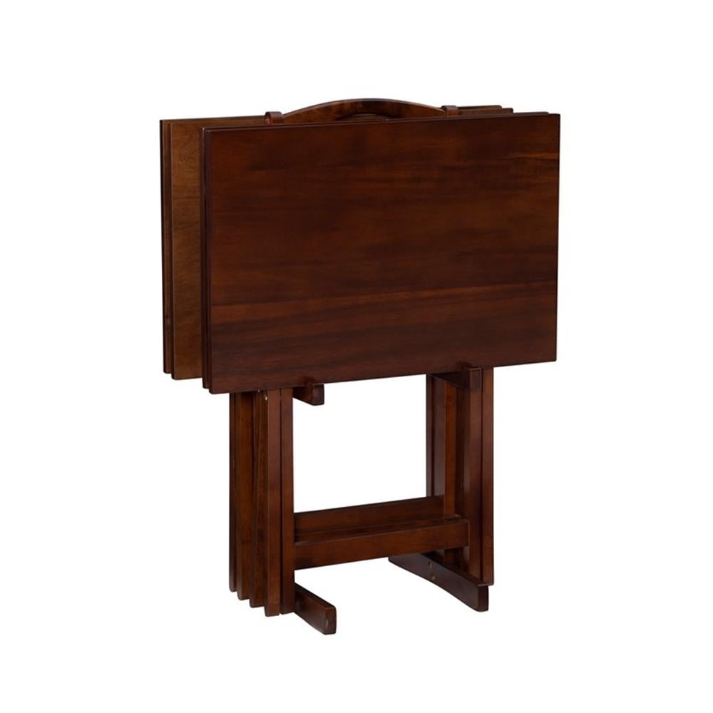 Hazelnut Brown Solid Wood Five Piece Folding Tray Table Set