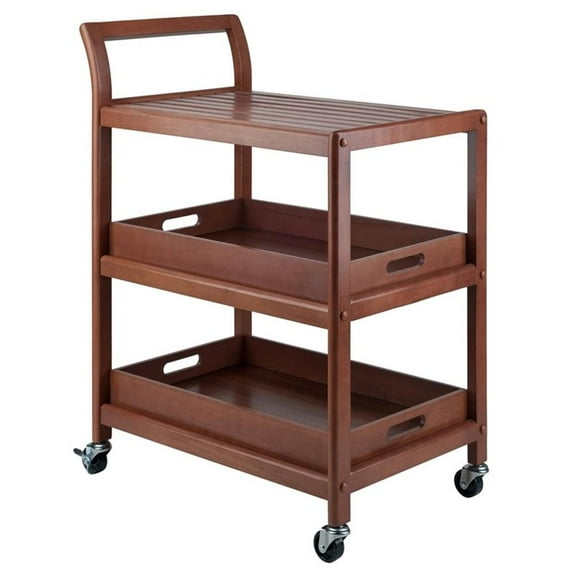 Pemberly Row Transitional Solid Wood Serving Bar Cart in Walnut