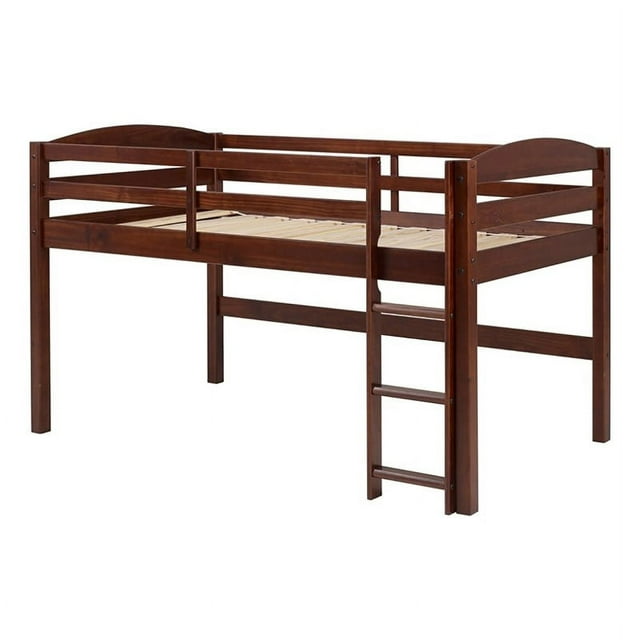 Pemberly Row Transitional Solid Wood Twin Low Loft Bed in Walnut Brown