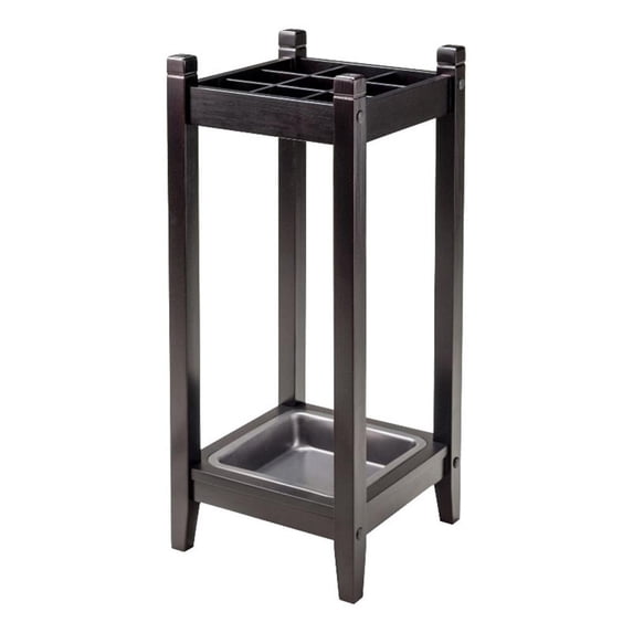 Pemberly Row Transitional Solid Wood Umbrella Stand with Tray in Espresso