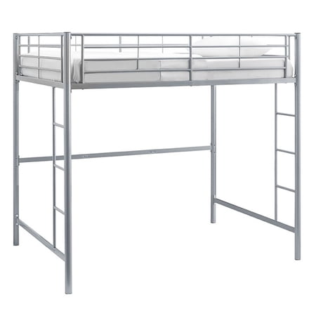 Pemberly Row Powder Coated Steel Metal Full Loft Bed in Silver