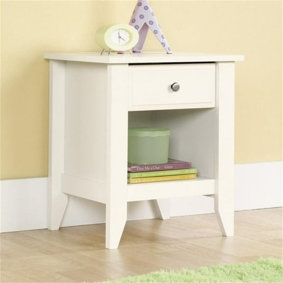 Pemberly Row Transitional Style Bedside Storage Nightstand with Drawer in Soft White