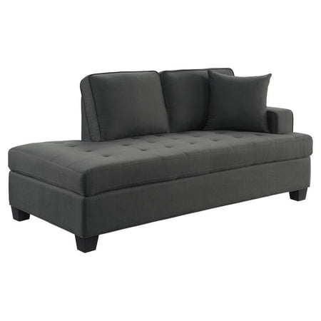 Pemberly Row Transitional Textured Fabric Chaise with 1 Pillow in Charcoal