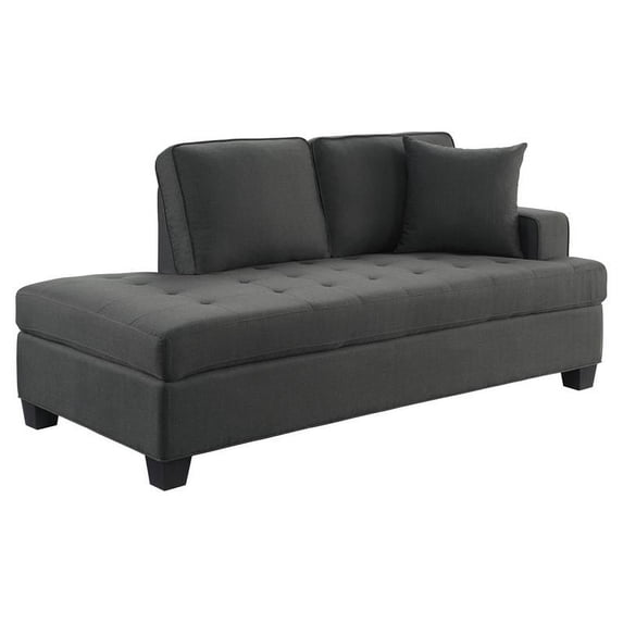 Pemberly Row Transitional Textured Fabric Chaise with 1 Pillow in Charcoal
