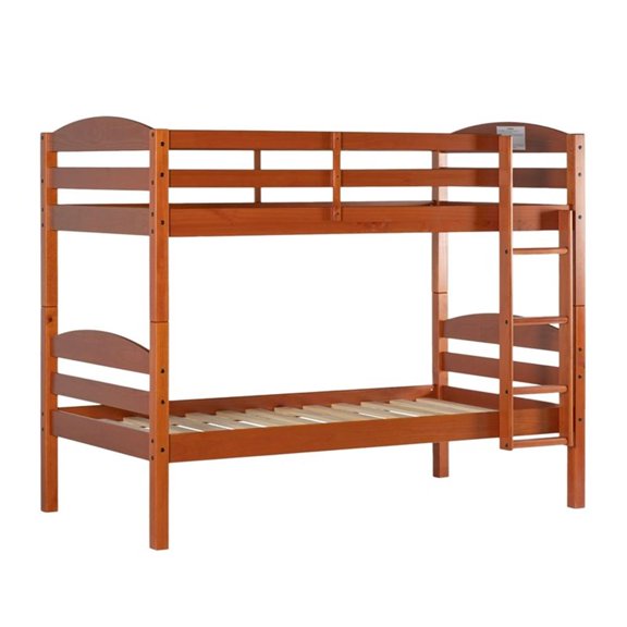 Pemberly Row Transitional Twin-over-Twin Solid Wood Bunk Bed Frame in Amber
