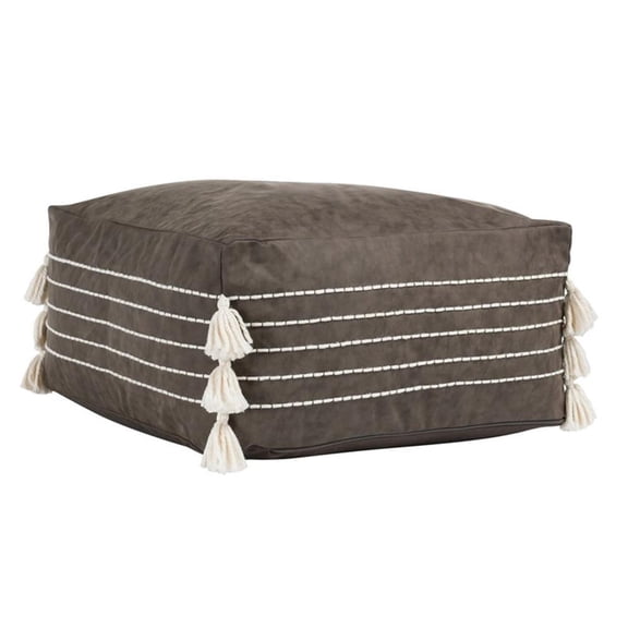 Pemberly Row Transitional Vegan Faux Leather Indoor Hickory Pouf