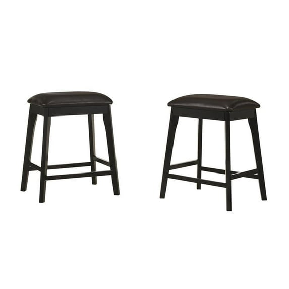 Pemberly Row Transitional Vinyl 25" Wood Counter Stool in Brown (Set of 2)