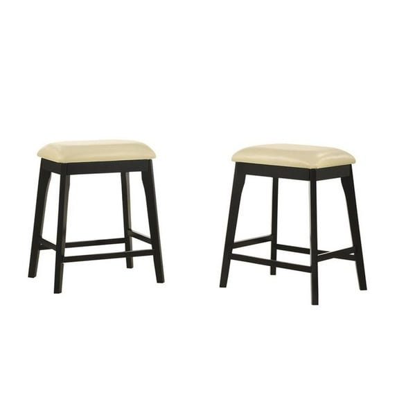 Pemberly Row Transitional Vinyl 25" Wood Counter Stool in Cream (Set of 2)