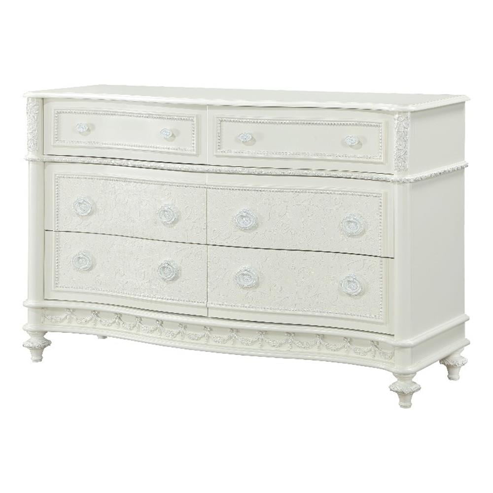 Pemberly Row Transitional Wood 6 Drawers Dresser in Ivory Finish ...