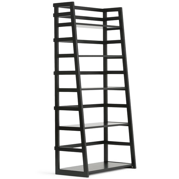 Pemberly Row Transitional Wood (63" x 30") Ladder Shelf Bookcase in Black
