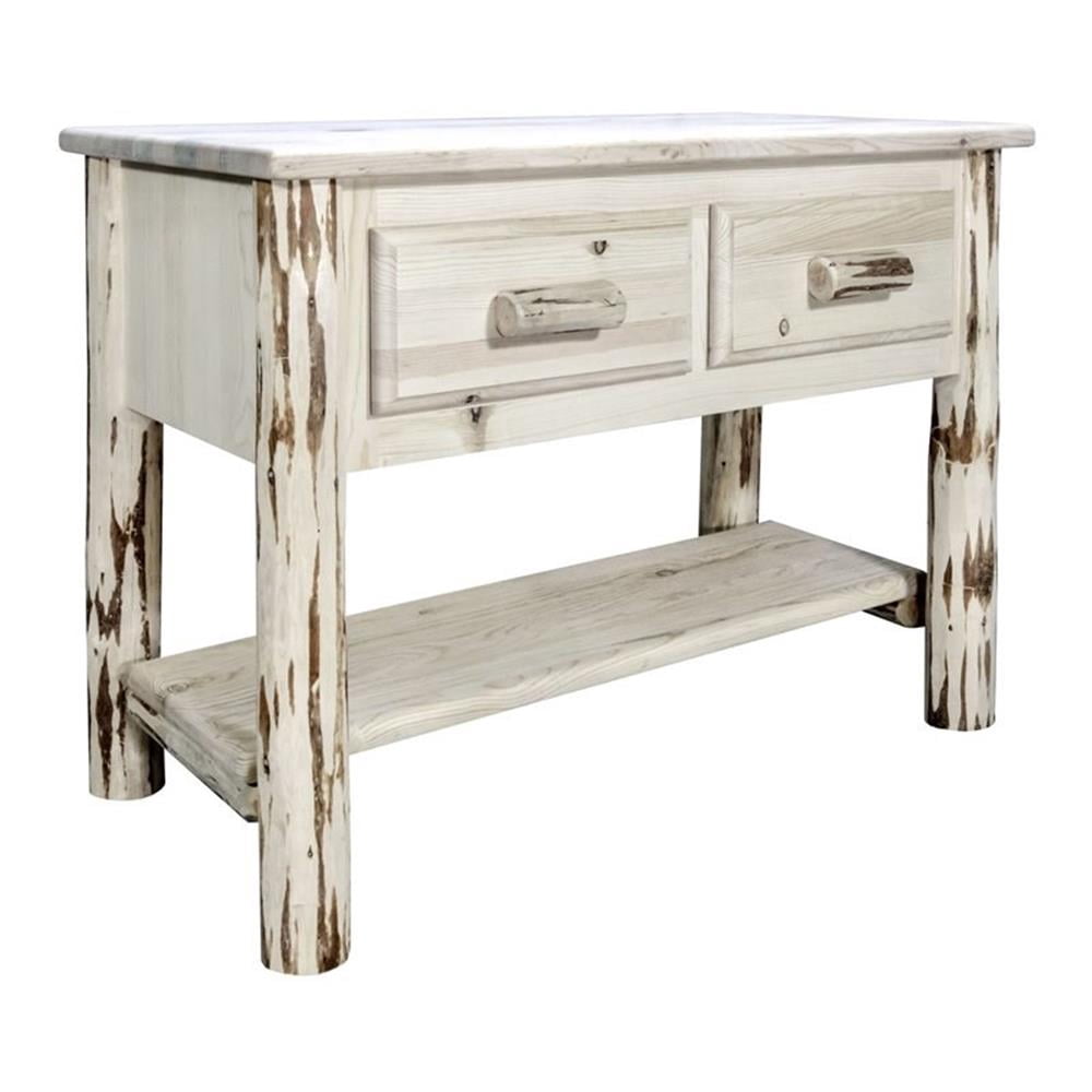 Pemberly Row Transitional Wood Console Table with 2 Drawers in Natural ...