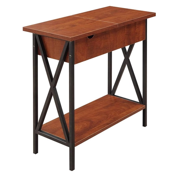 Pemberly Row Transitional Wood Electric Flip Top Table in Cherry