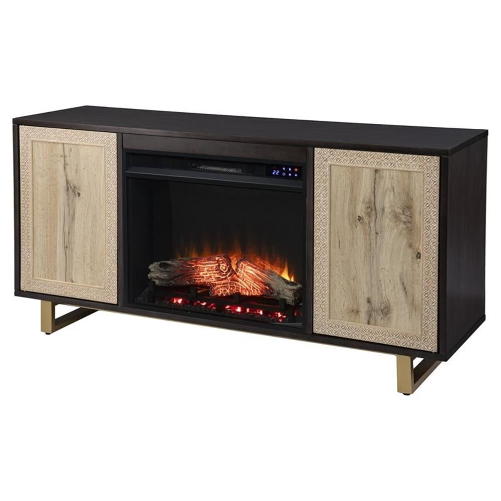 Transitional Wood Electric Media Fireplace in Brown