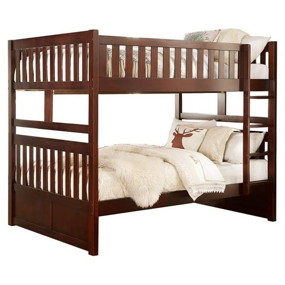 Pemberly Row Transitional Wood Full over Full Bunk Bed in Dark Cherry