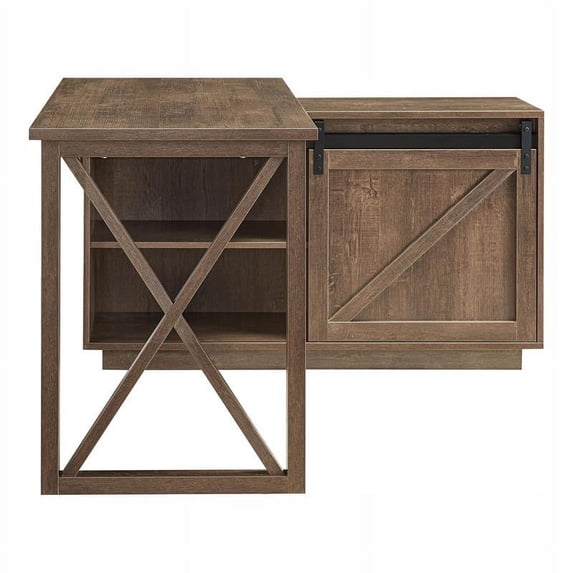 Pemberly Row Transitional Wood L-Shape Desk in Walnut Oak Finish