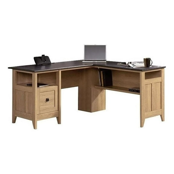 Pemberly Row Transitional Wood L-Shaped Desk in Dover Oak/Slate