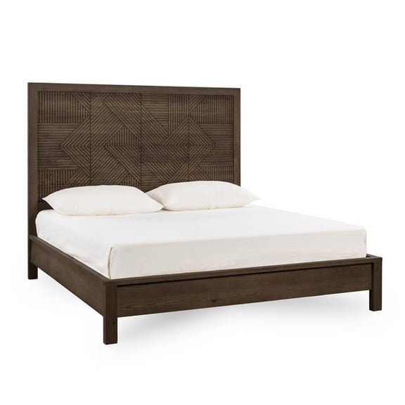 Pemberly Row Transitional Wood Queen Bed Toasted Brown Finish