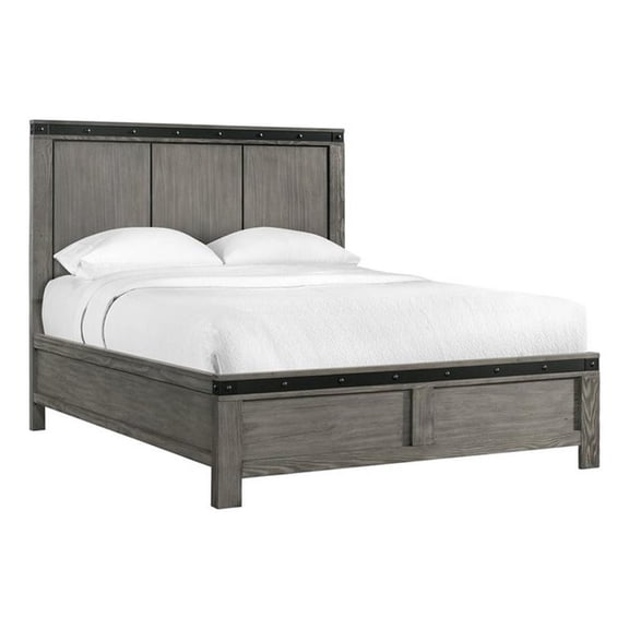 Pemberly Row Transitional Wood Queen Panel Bed in Gray Finish