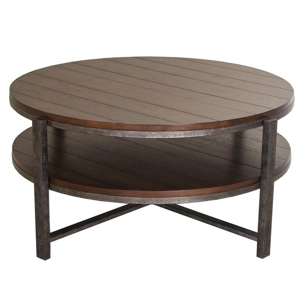 Pemberly Row Transitional Wood Round Cocktail Table in Brown — free download