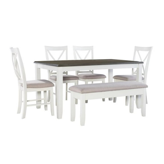 Pemberly Row Transitional Wood Six Piece Dining Set in Smokey White and Gray