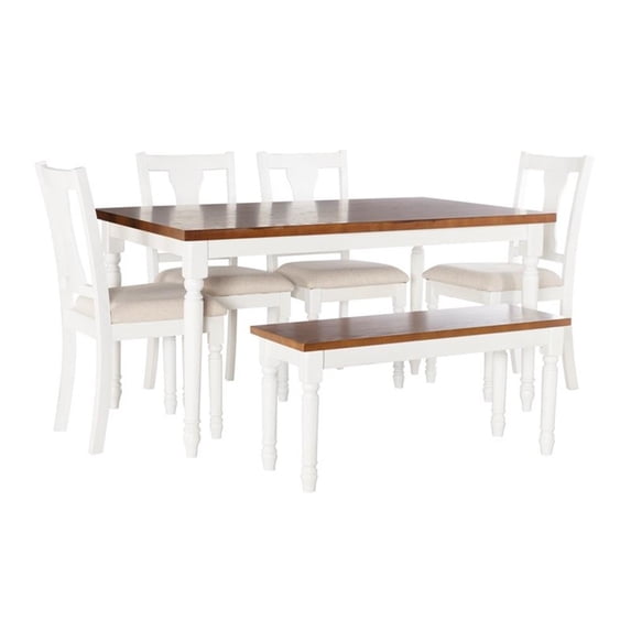 Pemberly Row Transitional Wood Six Piece Dining Set in Vanilla White and Brown