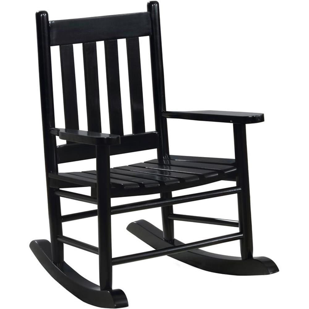 Pemberly Row Transitional Wood Slat Back Youth Rocking Chair in Black ...