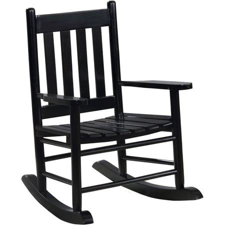 Pemberly Row Transitional Wood Slat Back Youth Rocking Chair in Black