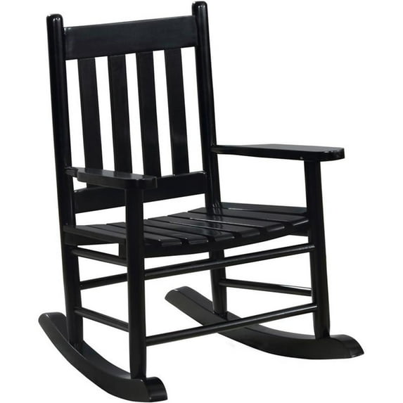 Pemberly Row Transitional Wood Slat Back Youth Rocking Chair in Black