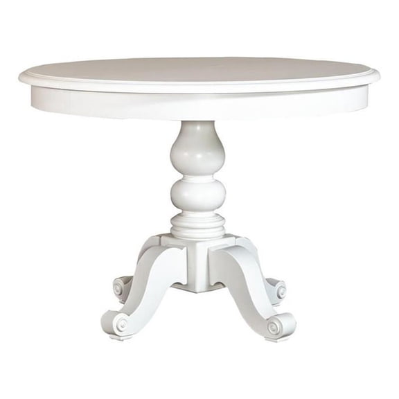 Pemberly Row Transitional Wood Top Round Pedestal Dining Table in White