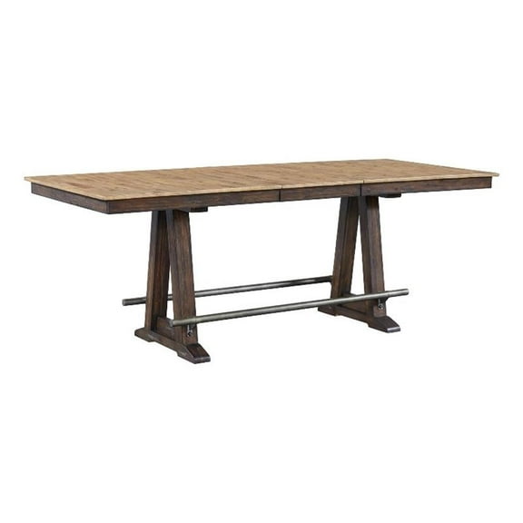 Pemberly Row Transitional Wood Trestle Counter Table in Driftwood/Sable