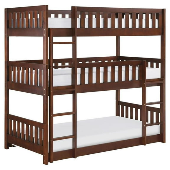 Pemberly Row Transitional Wood Triple Bunk Bed in Dark Cherry