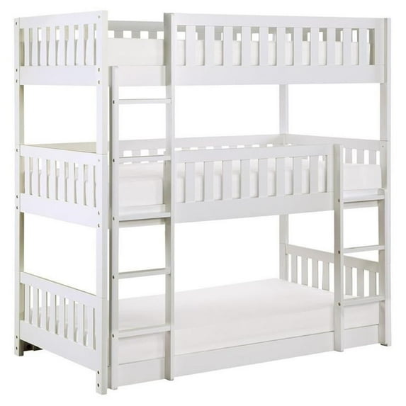 Pemberly Row Transitional Wood Triple Twin Bunk Bed in White