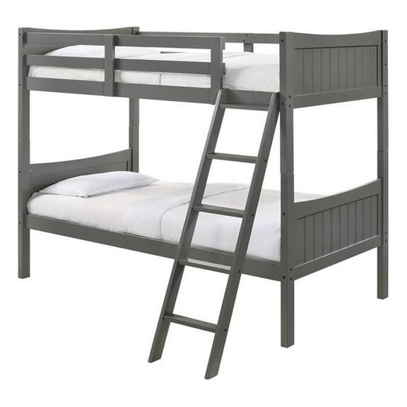 Pemberly Row Transitional Wood Twin Over Twin Bunk Bed in Gray